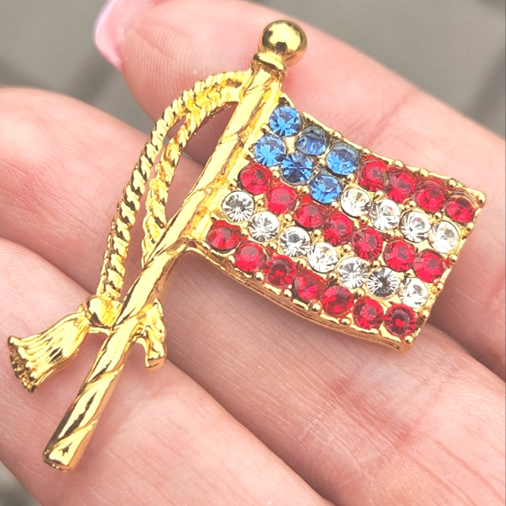 Lord & Taylor Swarovski Crystal Flag Brooch